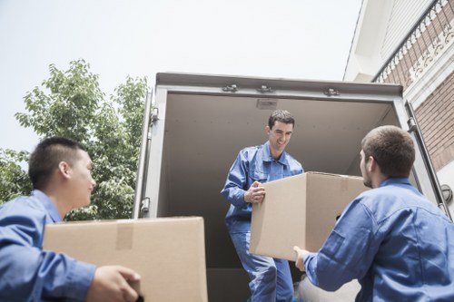 Boxes and storage items prepared for student removals in Uxbridge