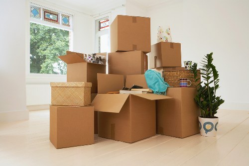 Carefully secured boxes inside a removal van for transport